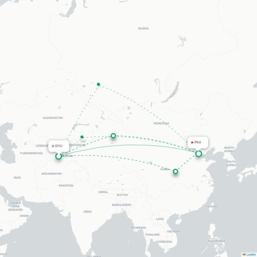 Mapa lotu bezpośredniego Duszanbe – Pekin