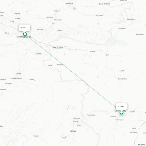 Mapa lotu bezpośredniego Duszanbe – Samarkanda