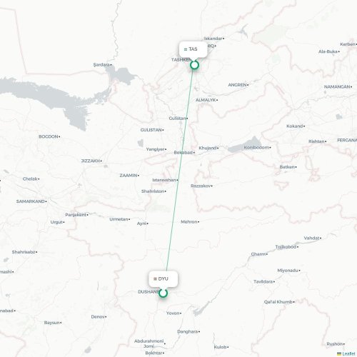 Mapa lotu bezpośredniego Duszanbe – Taszkent