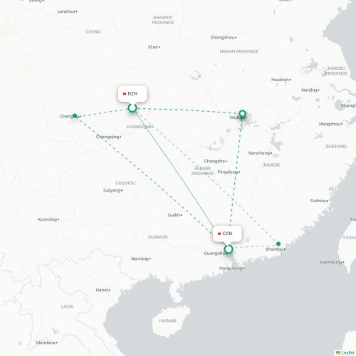 Mapa lotu bezpośredniego Dazhou – Kanton