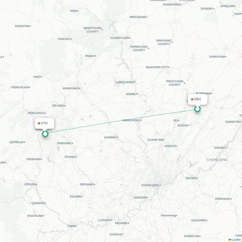 Mapa lotu bezpośredniego Dazhou – Chengdu