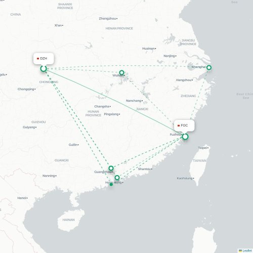 Mapa lotu bezpośredniego Dazhou – Fuzhou