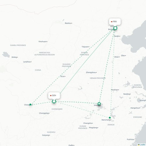 Mapa lotu bezpośredniego Dazhou – Pekin