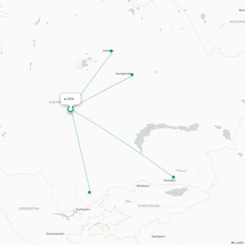 Mapa de vuelo directo Zhezkazgan - Karaganda