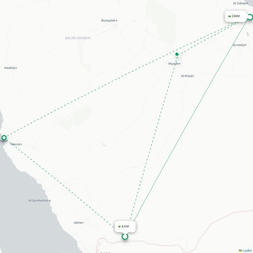 Mapa de vuelo directo Nejran - Dammam