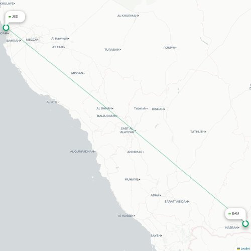 Mapa de vuelo directo Nejran - Jedda