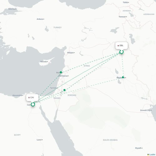 Mapa lotu bezpośredniego Irbil – Kair
