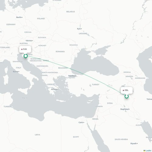 Erbil - Rijeka kort over direkte fly