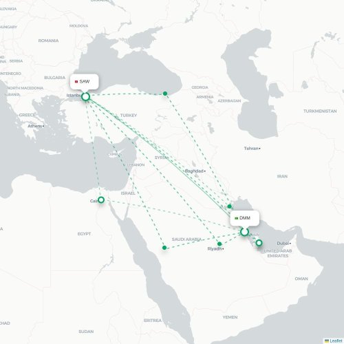 Mapa lotu bezpośredniego Irbil – Stambuł