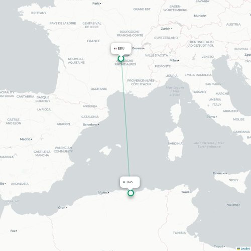 Mapa lotu bezpośredniego Saint-Étienne, Loara – Bejaia