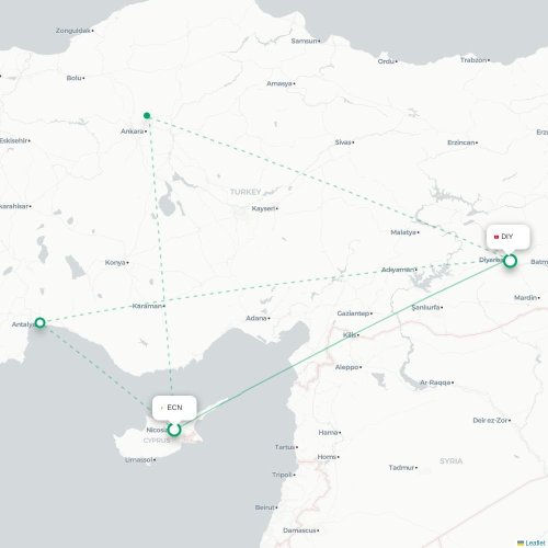 Nicosie - Diyarbakır carte du vol direct