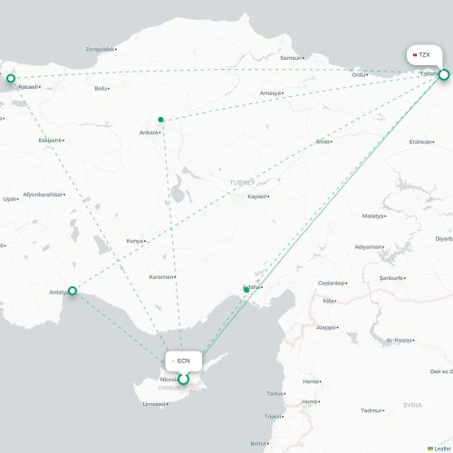 Nicosia - Trabzon karta över direktflyg
