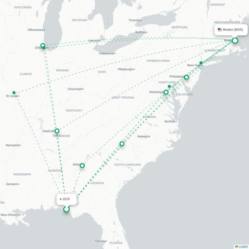 Mapa lotu bezpośredniego Panama City – Boston
