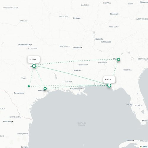 Mapa lotu bezpośredniego Panama City – Dallas