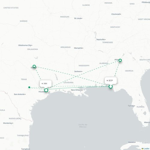 Mapa lotu bezpośredniego Panama City – Houston