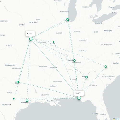 Mapa lotu bezpośredniego Panama City – Kansas City