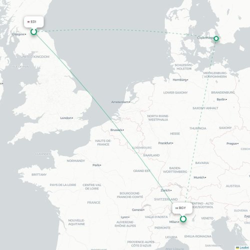 Mapa lotu bezpośredniego Edynburg – Bergamo