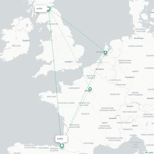Mapa de vuelo directo Edimburgo - Biarriz