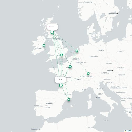 Mapa lotu bezpośredniego Edynburg – Bordeaux