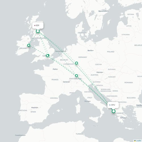 Mapa de vuelo directo Edimburgo - Corfú, Corfú