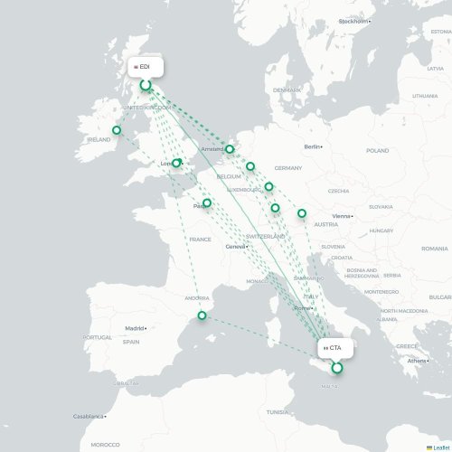 Mapa lotu bezpośredniego Edynburg – Katania