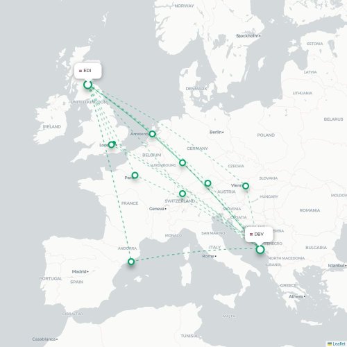 Mapa de vuelo directo Edimburgo - Dubrovnik