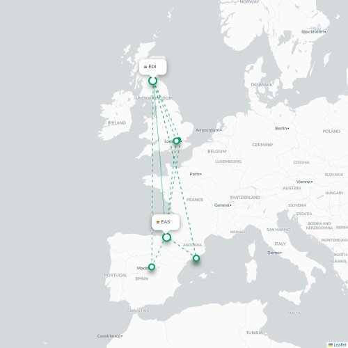 Mapa de vuelo directo Edimburgo - San Sebastián