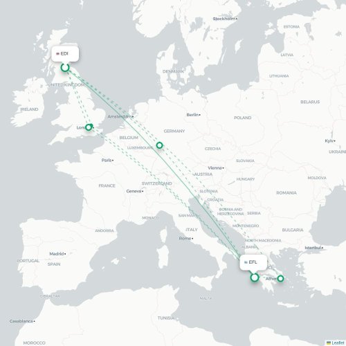 Mapa de vuelo directo Edimburgo - Argostoli