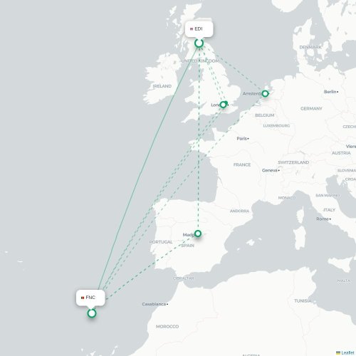 Edinburgh - Funchal karta över direktflyg