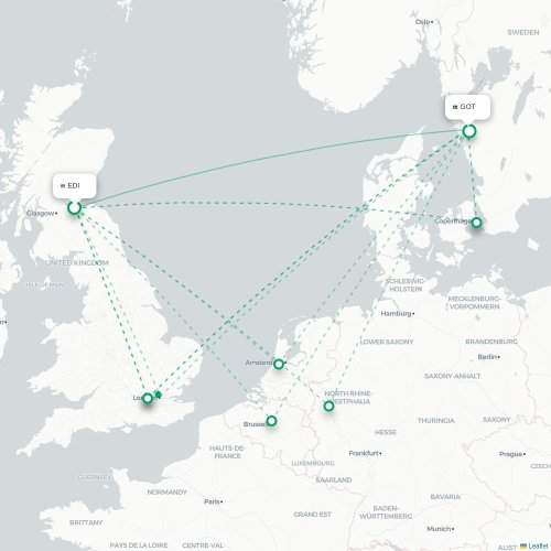 Mapa lotu bezpośredniego Edynburg – Goteburg