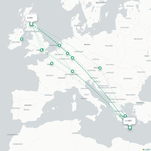 Mapa de vuelo directo Edimburgo - Heraclión
