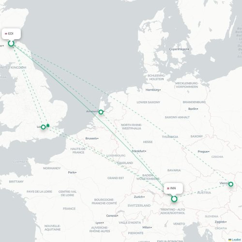 Edinburgh - Innsbruck karta över direktflyg