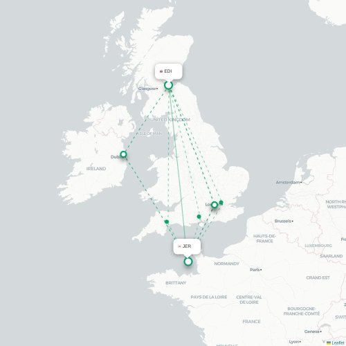 Mapa de vuelo directo Edimburgo - Saint Peter