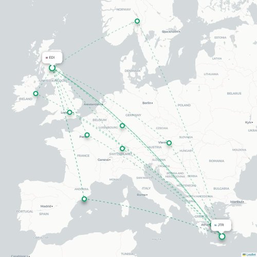 Mapa de vuelo directo Edimburgo - Fira