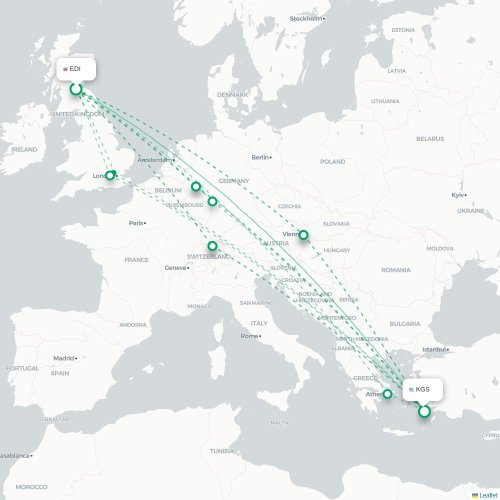 Mapa de vuelo directo Edimburgo - Kos