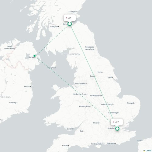 Mapa de vuelo directo Edimburgo - Londres