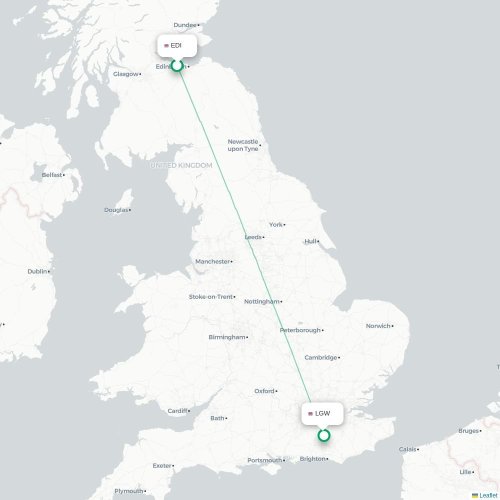 Mapa de vuelo directo Edimburgo - Londres