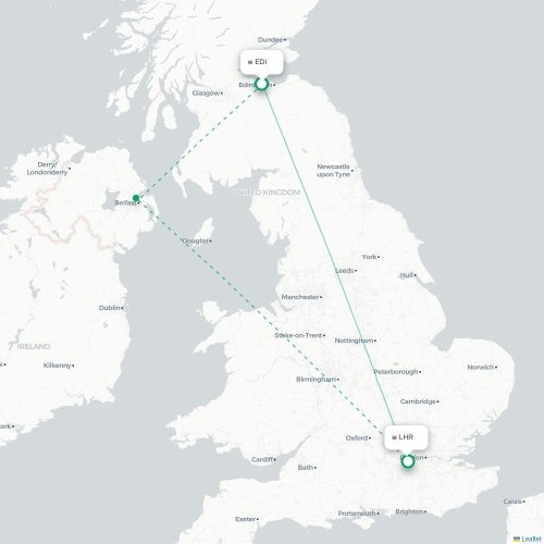 Mapa de vuelo directo Edimburgo - Londres