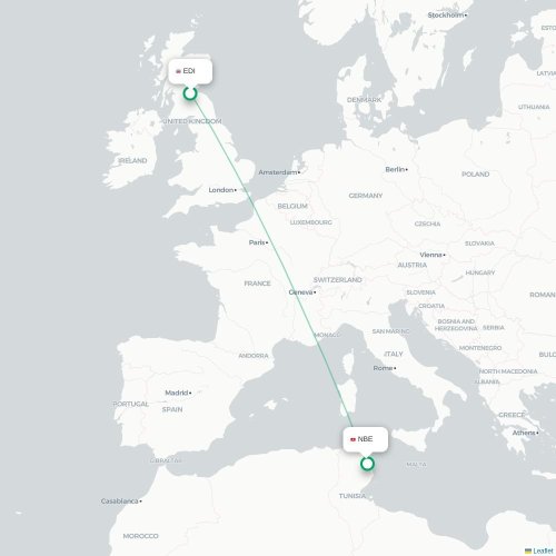 Mapa lotu bezpośredniego Edynburg – Enfidha