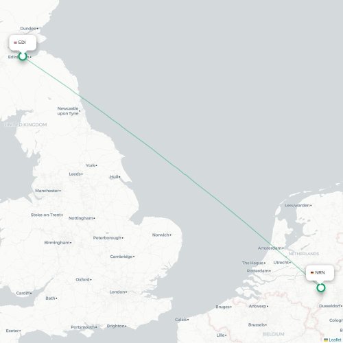 Mapa de vuelo directo Edimburgo - Düsseldorf