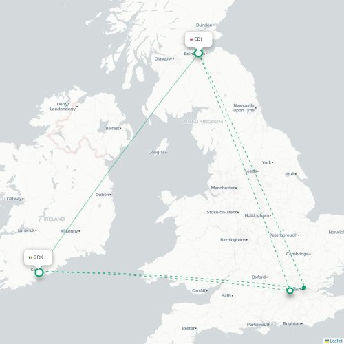 Mapa lotu bezpośredniego Edynburg – Cork