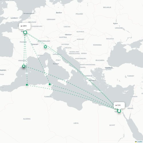 Mapa de vuelo directo Edimburgo - París