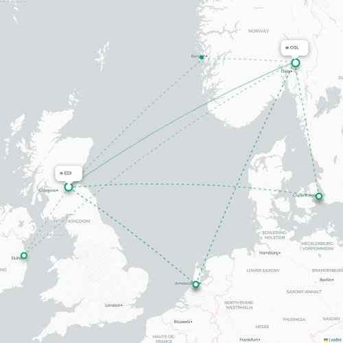 Mapa de vuelo directo Edimburgo - Oslo
