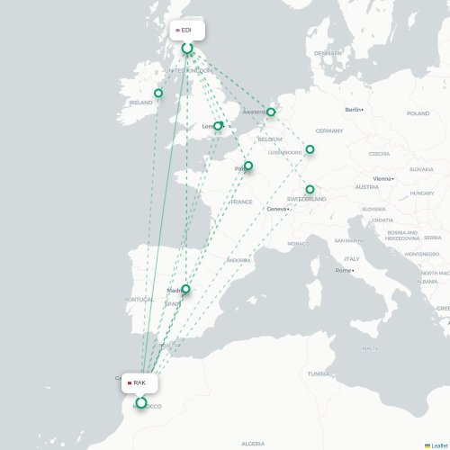 Mapa de vuelo directo Edimburgo - Marrakech