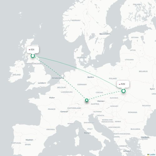 Mapa de vuelo directo Edimburgo - Rzeszów