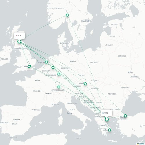 Edinburgh - Thessaloniki kort over direkte fly