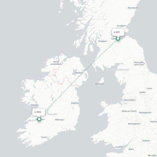 Mapa lotu bezpośredniego Edynburg – Shannon