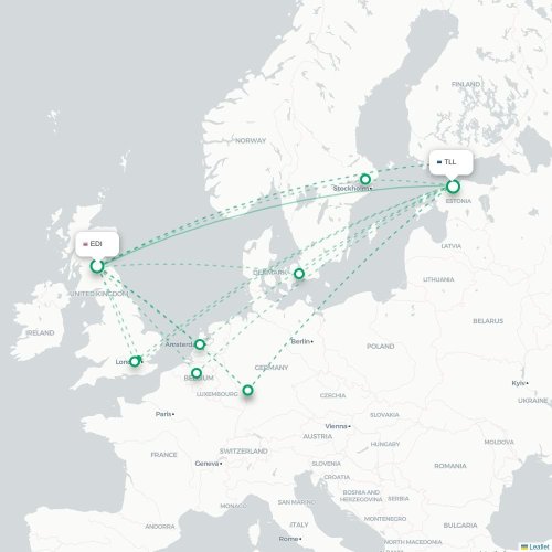 Mapa lotu bezpośredniego Edynburg – Tallin