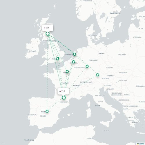 Mapa de vuelo directo Edimburgo - Toulouse
