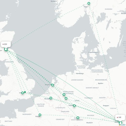 Edinburgh - Wien karta över direktflyg